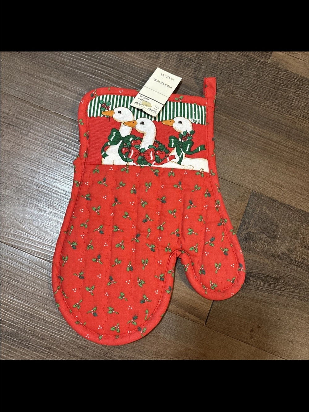 Red Holiday Double Oven Mitt with Goose Print